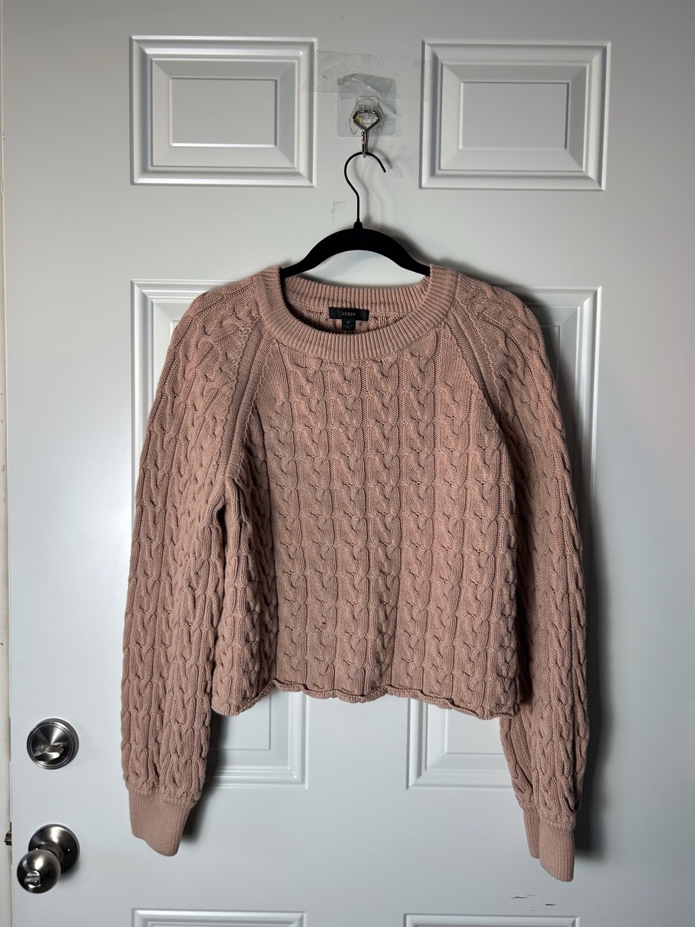 J. Crew Cable-Knit Crewneck Crop Sweater - Peachy Pink Pullover Med Boxy Cotton